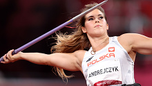 Maria Andrejczyk competes in the Women's Javelin at the Tokyo Olympic Games.