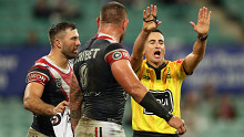 Roosters veteran Jared Waerea-Hargreaves is sent to the sin bin during the Panthers clash.