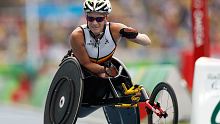 In this Sept. 10, 2016, file photo, Belgium's Marieke Vervoort warms up for the athletics women's 400-meter T52 final, during the Rio 2016 Paralympic Games