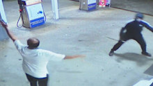 Police are hunting for two men who robbed a petrol station in Western Sydney with two Samurai swords last night.