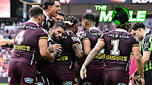 Adam Reynolds is surrounded by Broncos teammates in their incredible comeback win over the Sharks.