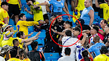 Uruguay forward Darwin Nunez engages with hostile fans in the stands after the Copa America semi final between Uruguay and Colombia.