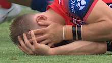 Matt Dufty was left with a suspected fractured cheekbone after a sickening head clash.