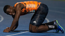 Eddie Nketia after winning the Australian 100m title.