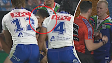 Stephen Crichton's high shot on Roger Tuivasa-Sheck. 