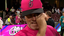 Dan Christian wipes away a tear after his final game of professional cricket.