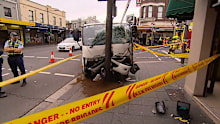 The truck slammed directly into a traffic pole on King Street.