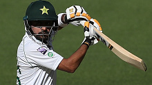 Babar Azam drives during his century against Australia A.