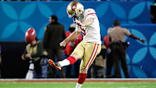 San Francisco 49ers' Mitch Wishnowsky kicks off against the Kansas City Chiefs during the first half of the NFL Super Bowl 54