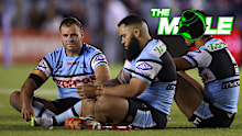 Wade Graham and the Cronulla Sharks players in disappointment after the elimination final loss to the Roosters