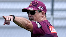 Broncos coach Kevin Walters calls out to his players during pre-season training.
