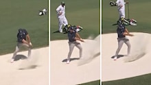 Bryson DeChambeau needed three shots to get out of a greenside bunker during the opening round of the Masters.