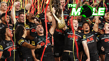 Penrith celebrates their 2023 NRL grand final victory. 