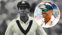 Greg Chappell during his last Test, inset of David Warner.