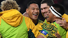 Israel Folau with Wallabies teammates.