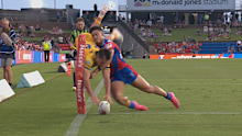 Samuel Loizou scored a stunning try in the corner as Parramatta won its first pre-season trial against the Knights in Newcastle.
