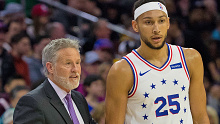 Former 76ers head coach Brett Brown with Simmons