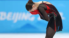 An emotional Kamila Valieva at the Beijing Winter Olympics.