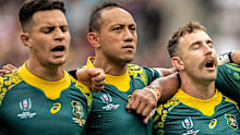 Christian Lealiifano (C) is firming to start at flyhalf for the Australia vs England RWC quarter-final.