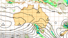 Weather map for Australia, June 1, showing the low moving across parts of the south-east.