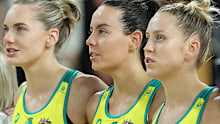 Australian Diamonds players ahead of the Constellation Cup match against New Zealand in Auckland.