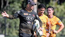 Head coach Anthony Seibold gives instructions during a Brisbane Broncos NRL training session