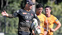 Head coach Anthony Seibold gives instructions during a Brisbane Broncos NRL training session