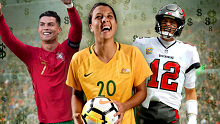Sam Kerr (centre) is ninth on a list of the world's most marketable athletes, putting her up alongside Cristiano Ronaldo and Tom Brady.