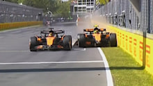 Lando Norris crashes out of the Canadian Grand Prix after contact with his teammate Oscar Piastri.