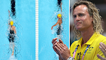 Dean Boxall watches on as Mollie OCallaghan beats Ariarne Titmus to the 200m freestyle gold.