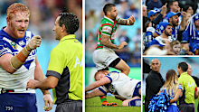 Photo collage of Bad Friday for WWOS feature on 10-year anniversary of 2015 Good Friday clash between the Canterbury Bulldogs and South Sydney Rabbitohs.