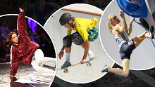From left: Australian breaking star Rachael Gunn, Australian skateboarder Keegan Palmer and Slovenian sport climber Janja Garnbret.