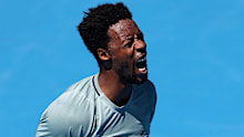 Gael Monfils celebrates winning the 2025 ASB Classic in Auckland.