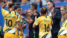 Ante Milicic with the Matildas during the Italy loss.