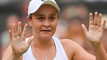 Ashleigh Barty's emotional celebration after winning the final at Wimbledon.