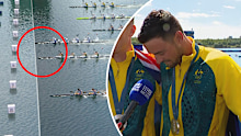 R﻿iley Fitzsimmons was reduced to tears after the medal ceremony for he and his teammates silver medal in the men's K4 500m
