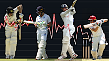 Shield batters Cameron Bancroft, Sam Konstas, Peter Handscomb, and Henry Hunt, and the worrying downward trend of batting averages since 1980.