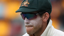 Tim Paine of Australia looks on during day three of the fourth Test.