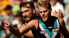 Jack Watts in action for Port Adelaide during 2018.