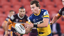 Clint Gutherson of the Eels passes during the round three NRL match