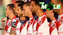 Dragons star Tyson Frizell (second left) wants out of the club.