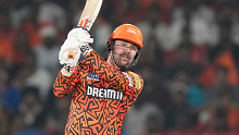 Sunrisers Hyderabad's Travis Head plays a shot during the Indian Premier League cricket match between Sunrisers Hyderabad and Lucknow Super Giants in Hyderabad, India, Wednesday, May 8, 2024. (AP Photo/Mahesh Kumar A.)