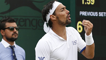 Fabio Fognini makes a comment during his Wimbledon Round 3 match.