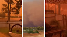 At Mount Eba in the Flinders Ranges, a menacing dust storm cloud engulfed a property.
