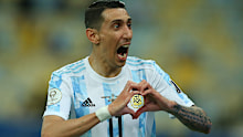 Angel Di Maria of Argentina celebrates after scoring during the final of Copa America.