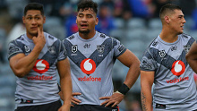 New Zealand Warriors players during Saturday's NRL match against the Newcastle Knights.
