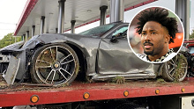 Garrett's Porsche was left mangled after the horrific crash