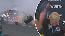 Paul Feeney throws his hat to the ground in disgust after his son Broc Feeney was involved in a big crash on Sunday at the Australian Grand Prix.