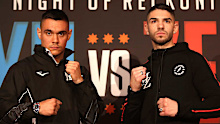 Boxers Tim Tszyu and Michael Zerafa face off at a press conference at The Star Casino.