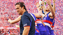 Luke Beveridge, Coach of the Bulldogs, celebrates after the 2016 AFL Grand Final 